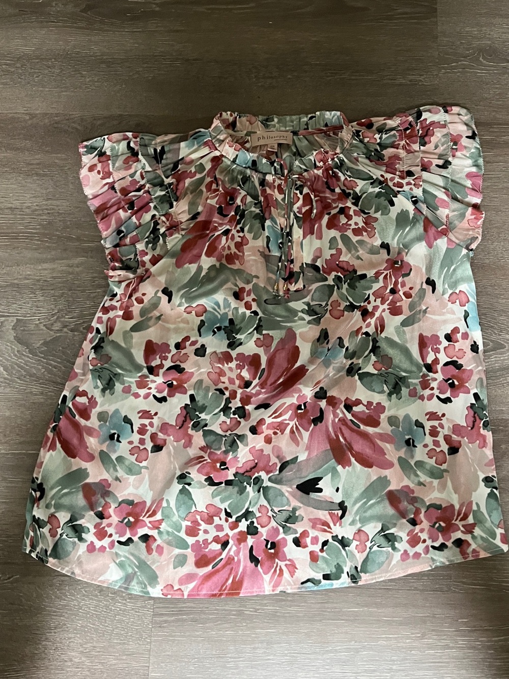 Philosophy di Alberta Ferretti Pink and Green Floral Tie-Neck Blouse